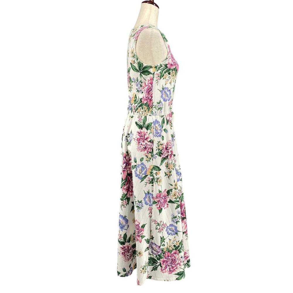 Vtg Bohemian Romantic Floral Coquette Button Down Midi Dress 8 White Pink - Picture 2 of 16